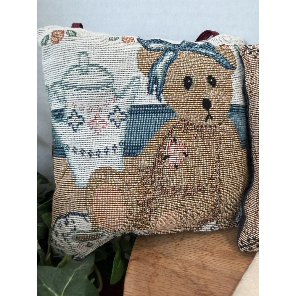 Vintage Teddy‎ Bear Tapestry Pillow Set 5x5 Hanging Wall Decor Cottage